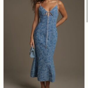 NWT Elliatt Jazz Mermaid Midi Denim Dress with front tie size Large